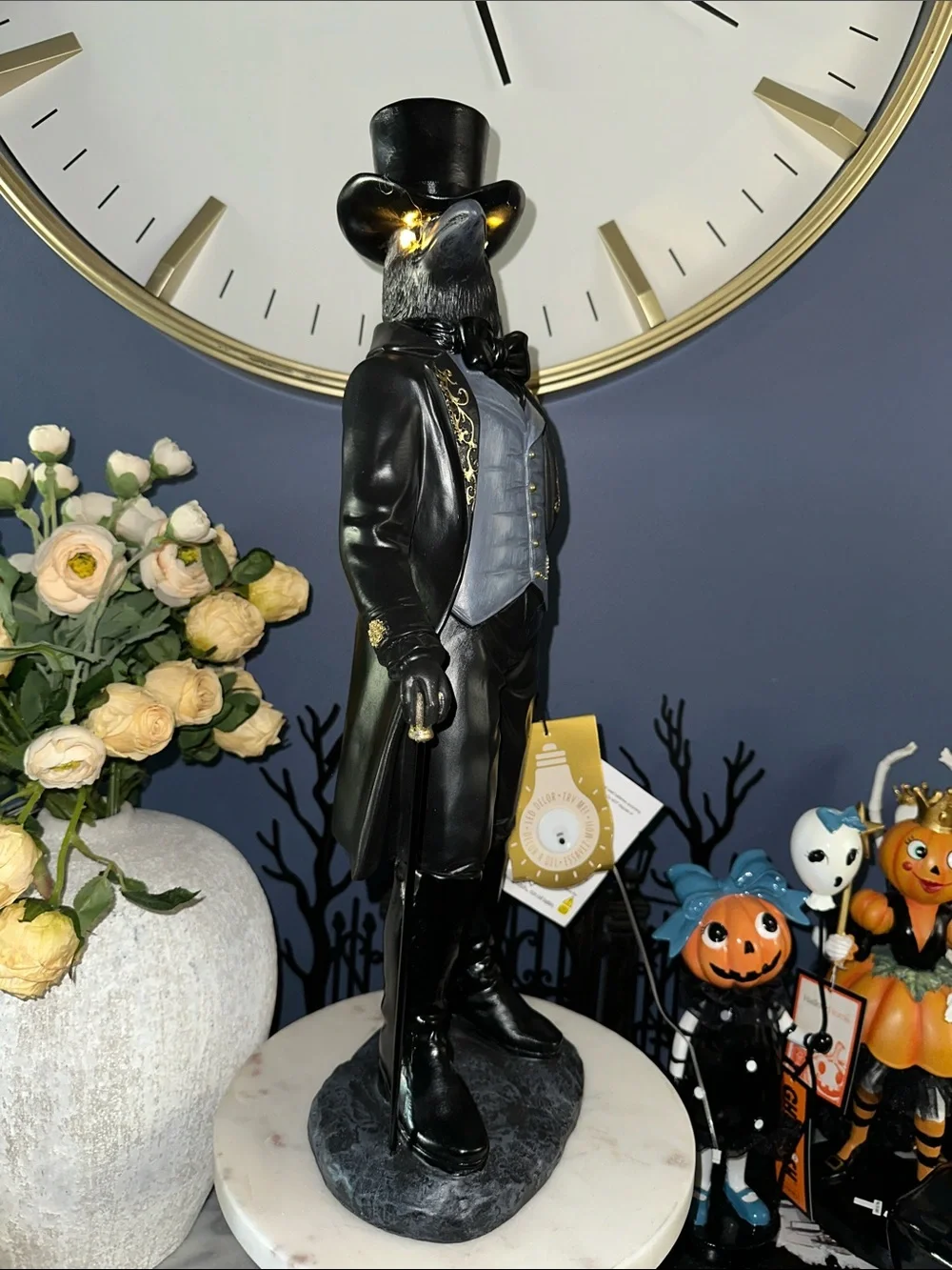 Elegant Raven Gentleman Statue in Black and Silver 21”